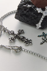 [Rope chain] ヴィンテージ オイルペインティング クロス ネックレス