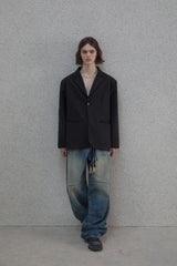 Curved double knee denim pants