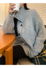 turtleneck button oversized-fit half cardigan