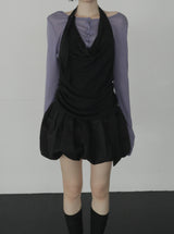Woolen Cowl Neck Eyelet Halter Top