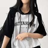 Showy Color Raglan Short Sleeve Hoodie