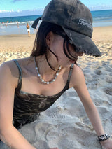 Metal chain pearl necklace