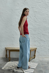 Ribbon sleeveless knit_red