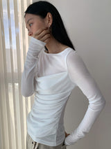 Melbourne shirred layered long-sleeve tee