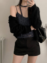 Leopard Sleeveless Blouse + Tie Set (2color)