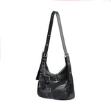MONIC METAL LOGO FRONT BELTED LEATHER SHOULDER BAG UNISEX