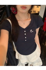 半袖ボタンスリムリブド半袖Tシャツ