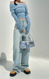 (UNISEX) RIVER DAMAGE UNIQUE WIDE LIGHT BLUE UNISEX PANTS