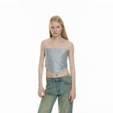 sai logo satin hotfix strapless top