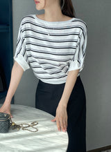 Say Boat-Neck Roll-Up Stripe Knit