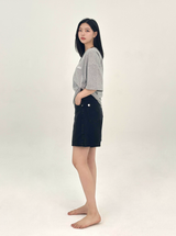  3RD REORDER HIP POCKET EMBROIDERY BLACK DENIM SHORTS LONG VERSION code 25106