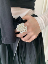 Pearl big flower open ring