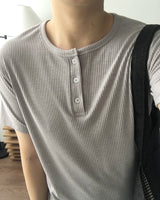 リブまっすくフィットヘンリーネック半袖