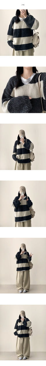 Robin color matching Dangara V-neck loose fit knit