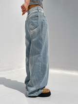 (UNISEX) RIVER DAMAGE UNIQUE WIDE LIGHT BLUE UNISEX PANTS