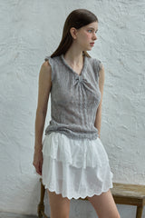 Ribbon sleeveless knit_gray