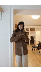 Earl grey alpaca cardigan (muffler set)