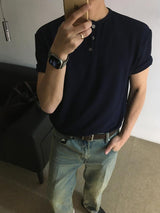 [A-T0138] ワッフルヘンリーネッククロップ半袖Tシャツ (5色)