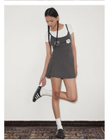 rirri SS New Arrival 100% Cotton Stretch Ribbed Washed Embroidery & Cat Paw Terry Embroidery A-Line Dress with Detachable Inner T-Shirt