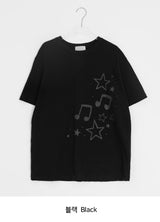 Koge Star Musical Note Printing Loose Fit Short Sleeve Tee