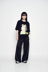 25SS ワンポイントロゴカラーリングワイドトラックパンツ ブラック