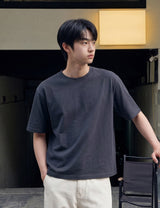 26SS★ メンズクロップドシルケット半袖Tシャツ