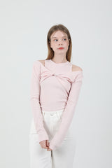 レイヤードツイストTシャツノースリーブセット Pink