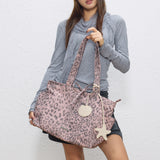 Pink leopard print girl Large-capacity denim tote