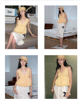 rirri SS25 vacation wear 100% Cotton Textured Floral Blouse with Puffed Lace Trim - Resort Collection