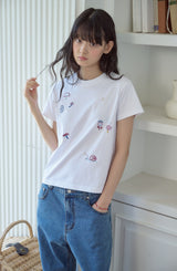 26SS★ Mushroom Stitch Crop Short Sleeve Tee
