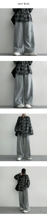 [3-length][S–3XL]NIT カットワイドスウェットパンツ (3 colors)