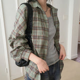 Uter Check Boxy Overfit Vintage Long Sleeve Shirt