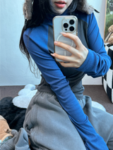 ラグランスリーブポロネックTニット💚💙🩷🩶4カラー