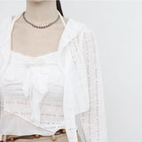 Demash see-through frill cardigan + sleeveless set