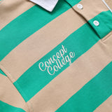 CパッチストライプラグビースウェットカラーTシャツ / グリーン-ベージュ [Unisex]