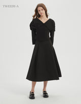 May pintuck flare long skirt