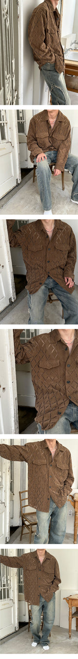 [UNISEX] Suede punching overfit shirts (2color)