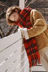 Fringe wool muffler (Red check)