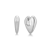 silver puppy shield huggie hoop rhodium plating + 925 silver earrings E067-10H