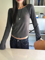 Tiwar ribbed color raglan long sleeve T-shirt