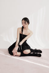 Chiffon smock shirring dress (BLACK)