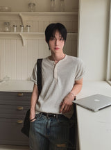 モダンワッフルヘンリーショートスリーブTシャツ