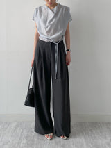 [Strap SET] Draped Shirred See-through Short Sleeve Blouse