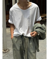 [S/S]ルーズフィットUネック半袖Tシャツ(4color)