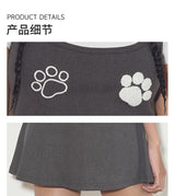 rirri SS New Arrival 100% Cotton Stretch Ribbed Washed Embroidery & Cat Paw Terry Embroidery A-Line Dress with Detachable Inner T-Shirt