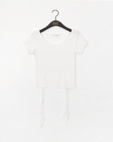 Desa Back Slit Ribbon V-Neck Short Sleeve T-Shirt