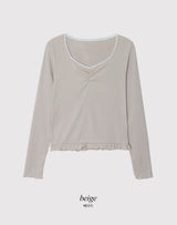 ルアシャーリングレースフリルリブTシャツ (4color)