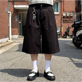Wide Cotton Pleated Bermuda Shorts Black