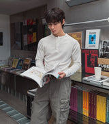 コーンマッスルフィットヘンリーネックロングスリーブTシャツ