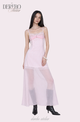 Pink chiffon see-through long dress